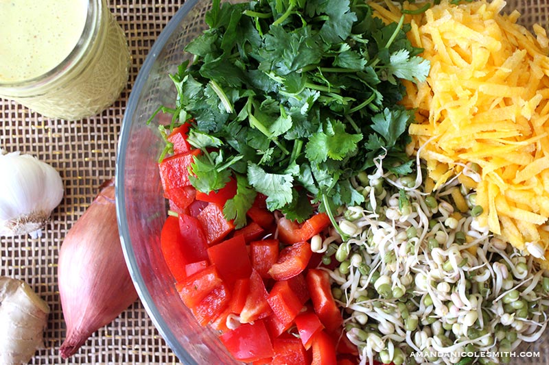 Spring Sprout Salad with Ginger Garlic Dressing