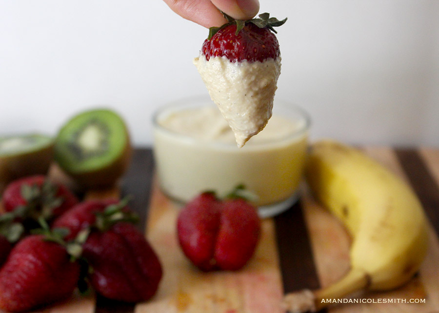 strawberries dipped in cashew cheesecake batter