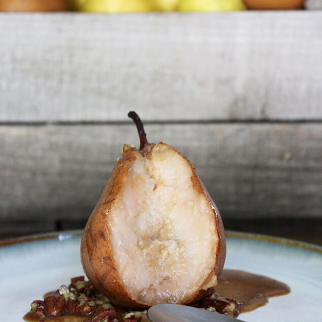 Soft and Juicy Dehydrated Pears with Maple Pecan Sauce