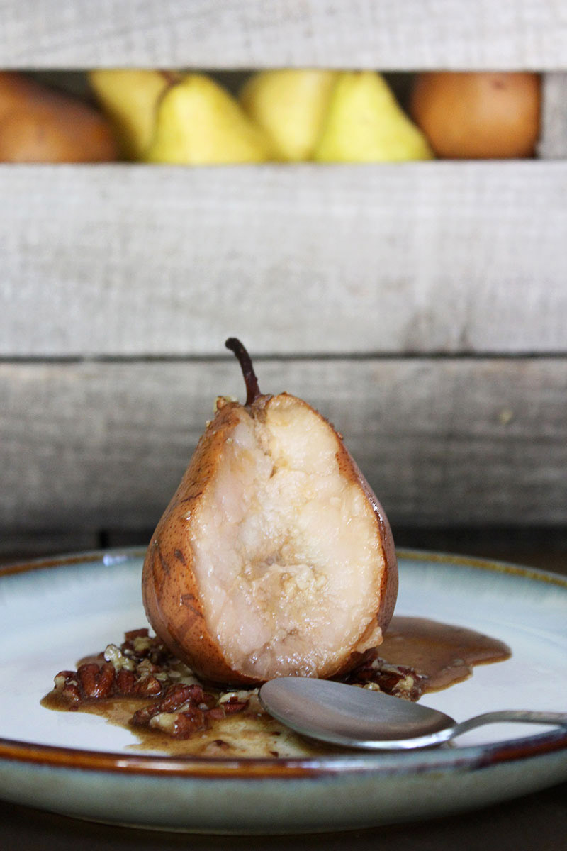Soft and Juicy Dehydrated Pears with Maple Pecan Sauce