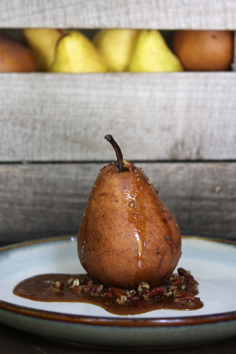 Dehydrated Pears with Maple Pecan Sauce