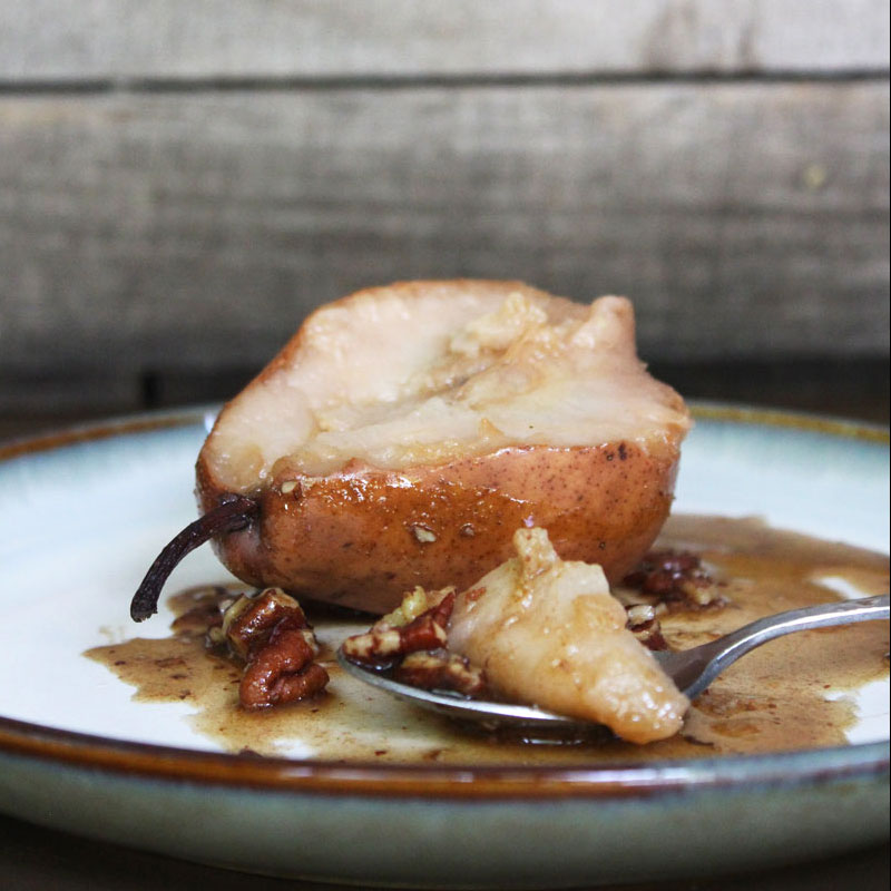 Dehydrated Pears with Maple Pecan Sauce