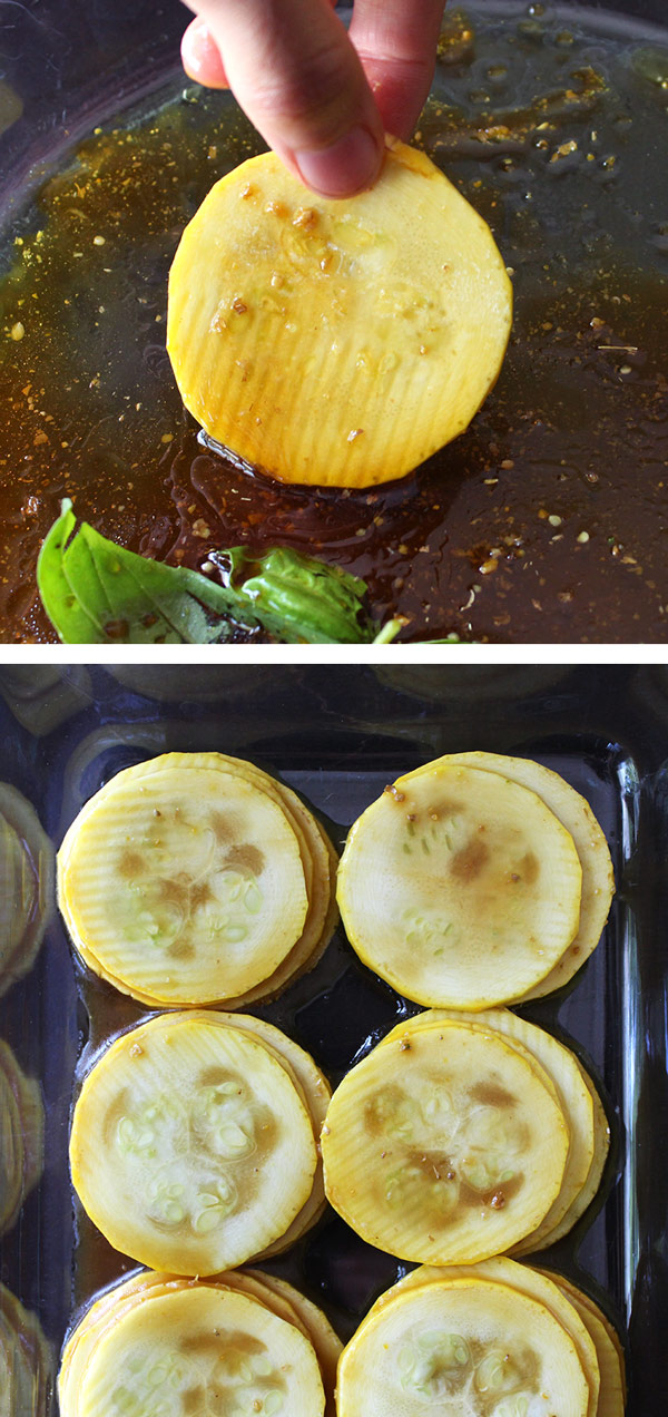 Marinating Hickory Zucchini Slices