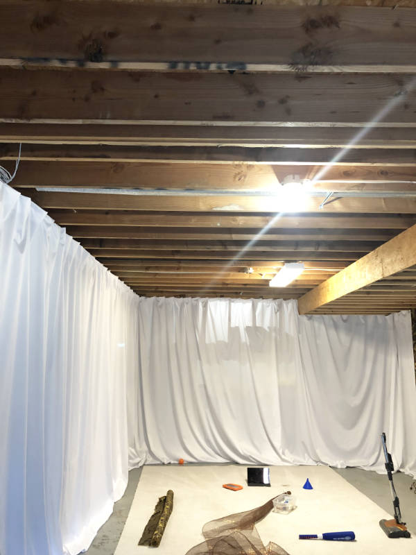 unfinished basement ceiling fabric